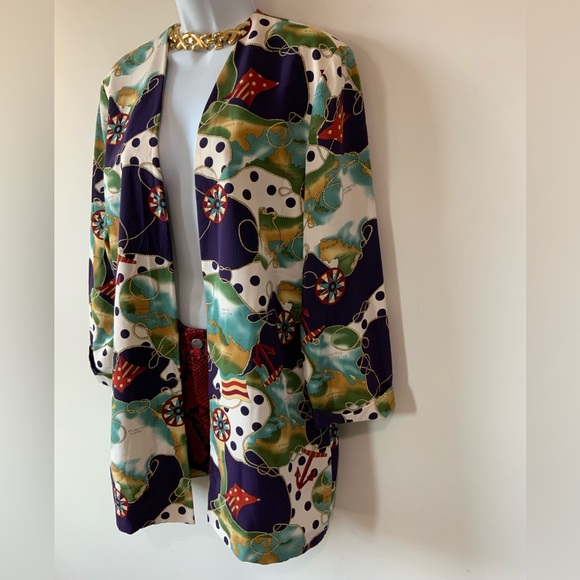 Multicolor Nautical Print Lightweight Blazer Jacket Size 10 - Picture 4 of 11